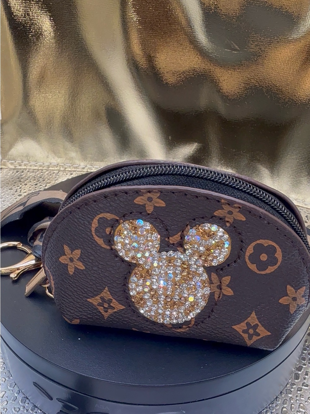 Designer-Style Brown Mickey Crystal Coin Pouch